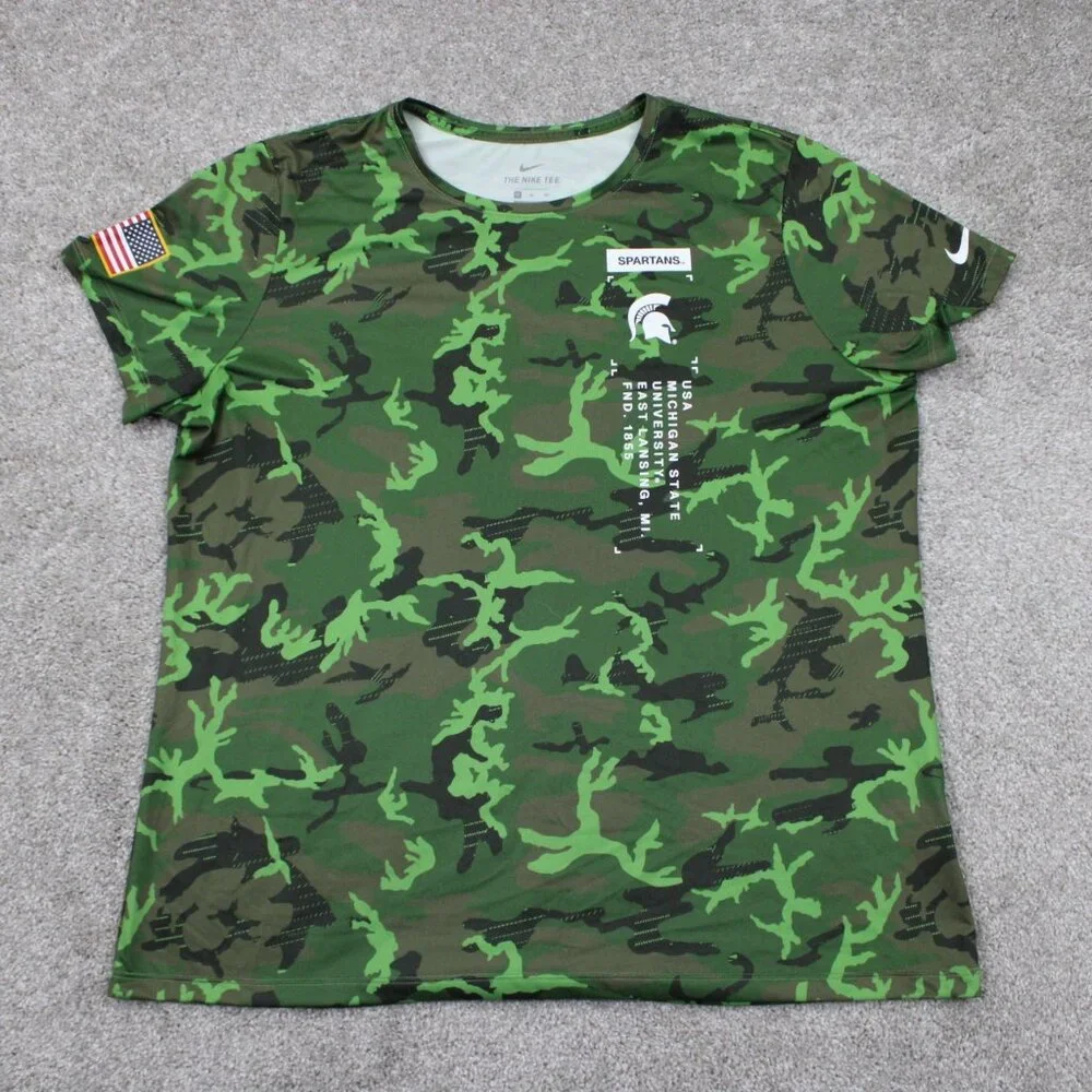 Nike Michigan State Spartans Shirt Mens XL Green Camo Dri-Fit Salute to Service